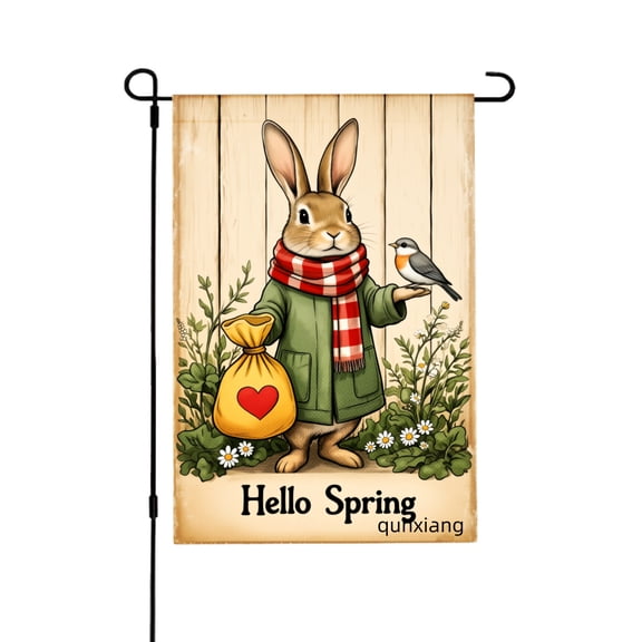 Amhnf Hello Spring Bunny With Bird And Heart Bag Garden Flag For Home Outdoor Garden Yard Decor 12x18 inch