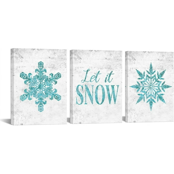 Koesnbre 3 Piece Canvas Wall Art Decor Snowflakes Pictures Bedroom Teal Bathroom Paintings Turquoise and Grey Artwork Winter Home Decorations Christmas Gift