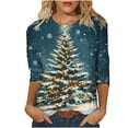 thumbnail image 3 of Nfurl Christmas T Shirts for Women Plus Size 2025 Xmas Tree Graphic Tees Loose Fit 3/4 Sleeve Crewneck Tshirts Casual Xmas Festival Clothes Light Blue XXL, 3 of 5