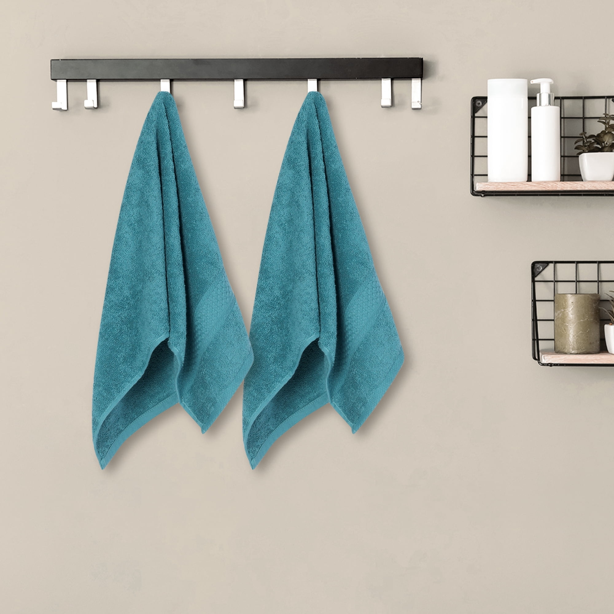 Unique Bargains 4 Pcs Solid Soft Hand Towel Dark Green/Light Grey 13" x 30"/14" x 30"