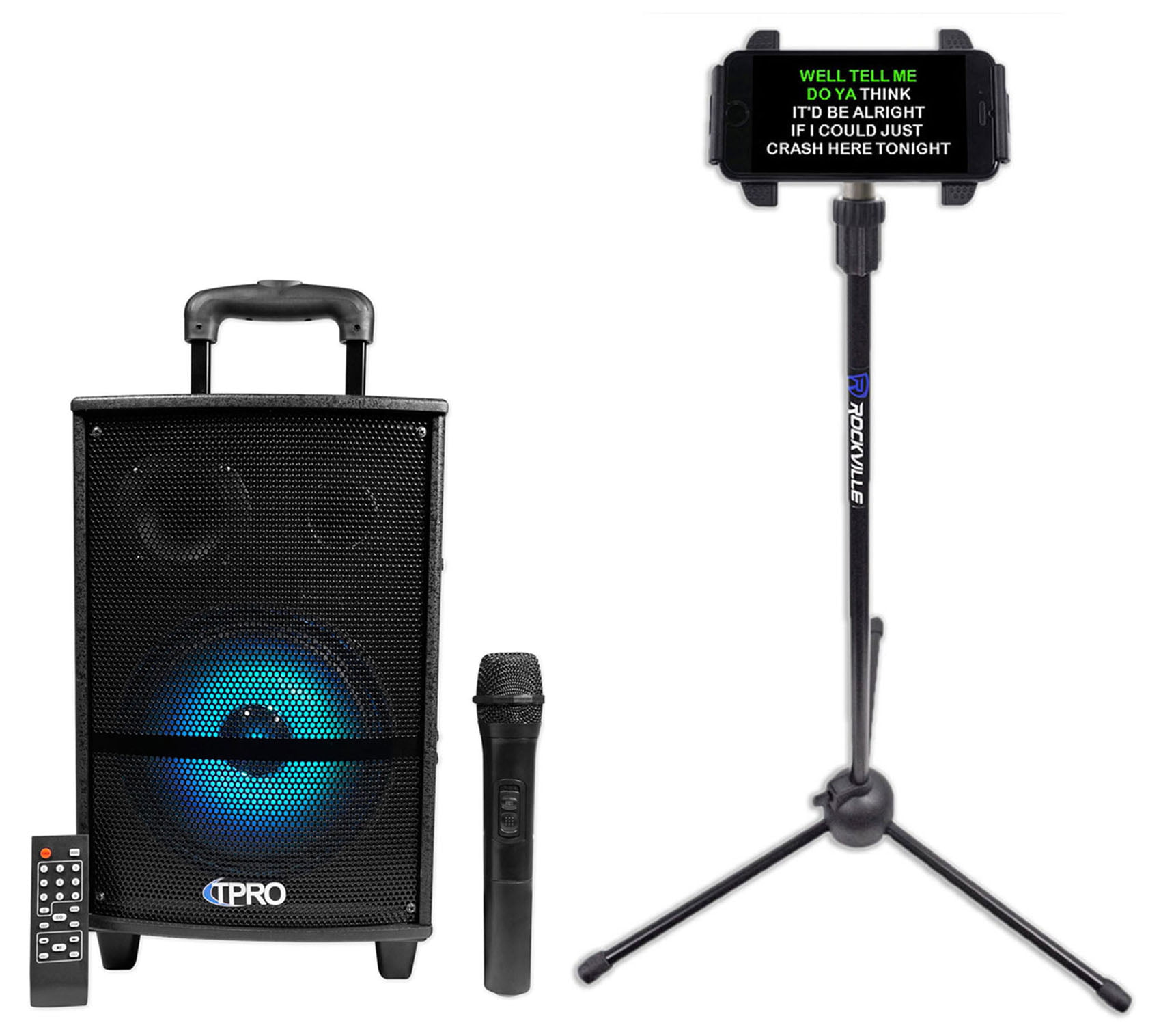 Technical Pro WASP810B Rechargeable Bluetooth Karaoke Machine System+Mic w/Stand 