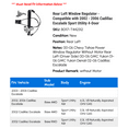 thumbnail image 2 of Rear Left Window Regulator - Compatible with 2002 - 2006 Cadillac Escalade Sport Utility 4-Door 2003 2004 2005, 2 of 2