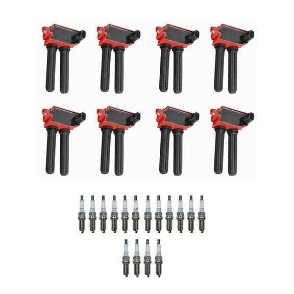 Set of 8 Red ISA Ignition Coils and 16 Denso Spark Plugs Compatible with 2014-2015 Dodge Challenger 5.7L Replacement for UF504