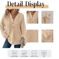 thumbnail image 5 of Mengpipi Women's Tops Fall Spring Long Sleeve V-Neck Waffle Knit Hooded Button Front Loose Casual Cardigan S-2XL, 5 of 9