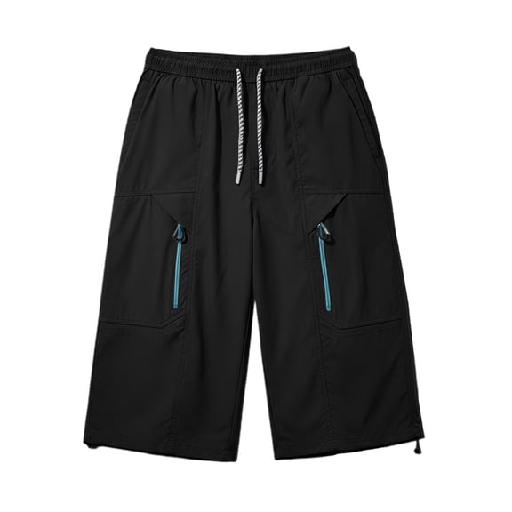 Summer Mens Cargo Shorts Solid Color Drawstring Pants Outdoor Loose Fit Trousers Casual Athletic Beach Shorts With Pockets