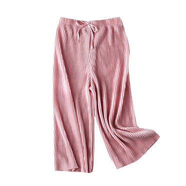 Lenpel Girls' Wide Leg Pants Toddler Elastic Waist Drawstring Pleated Palazzo Pants Flowy Lounge Trousers 2-15 Y