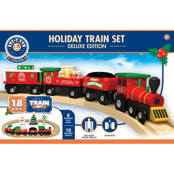 MasterPieces Lionel 18 Piece Christmas Train Set - Holiday Wood Train Set for Kids & Adults