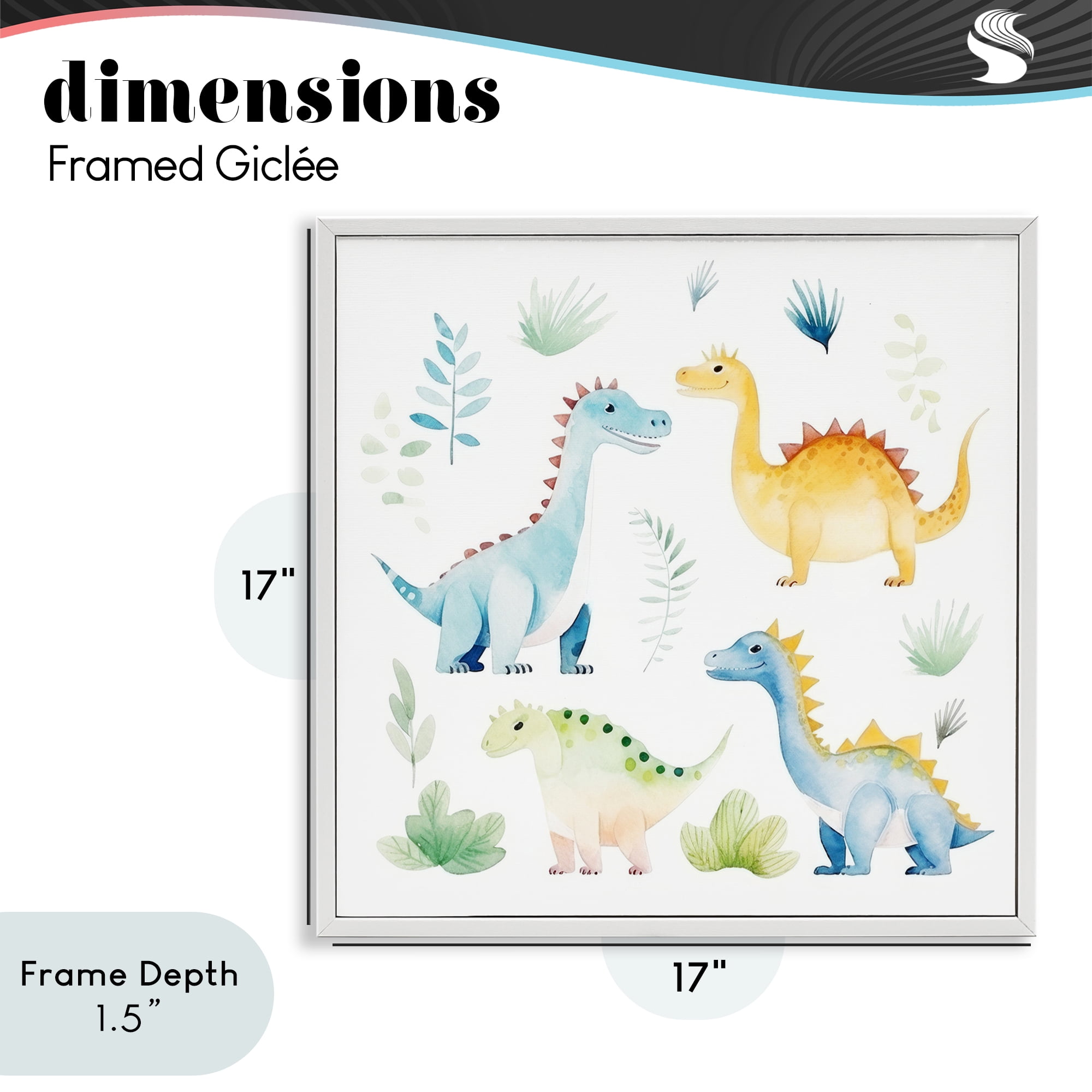 Stupell Industries Playful Dinosaur Wonderland White Framed Giclee Art, design by Lazar Studio