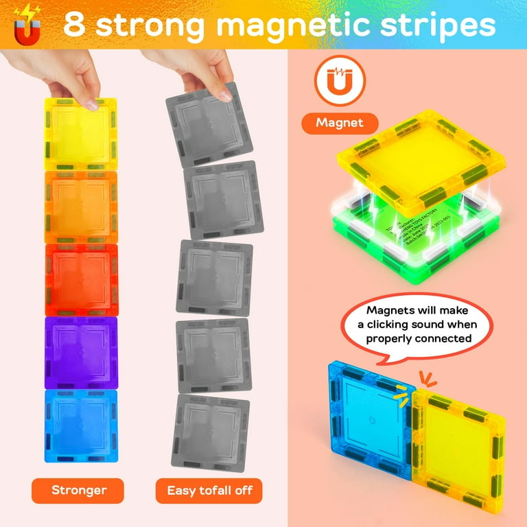 TOY Life Magnetic Tiles for Toddlers 3-5 Magnetic Blocks for Kids Ages 4-8  STEM Magnet Blocks Magnet Tiles Magnet Toys Kids Magnetic Building Tiles