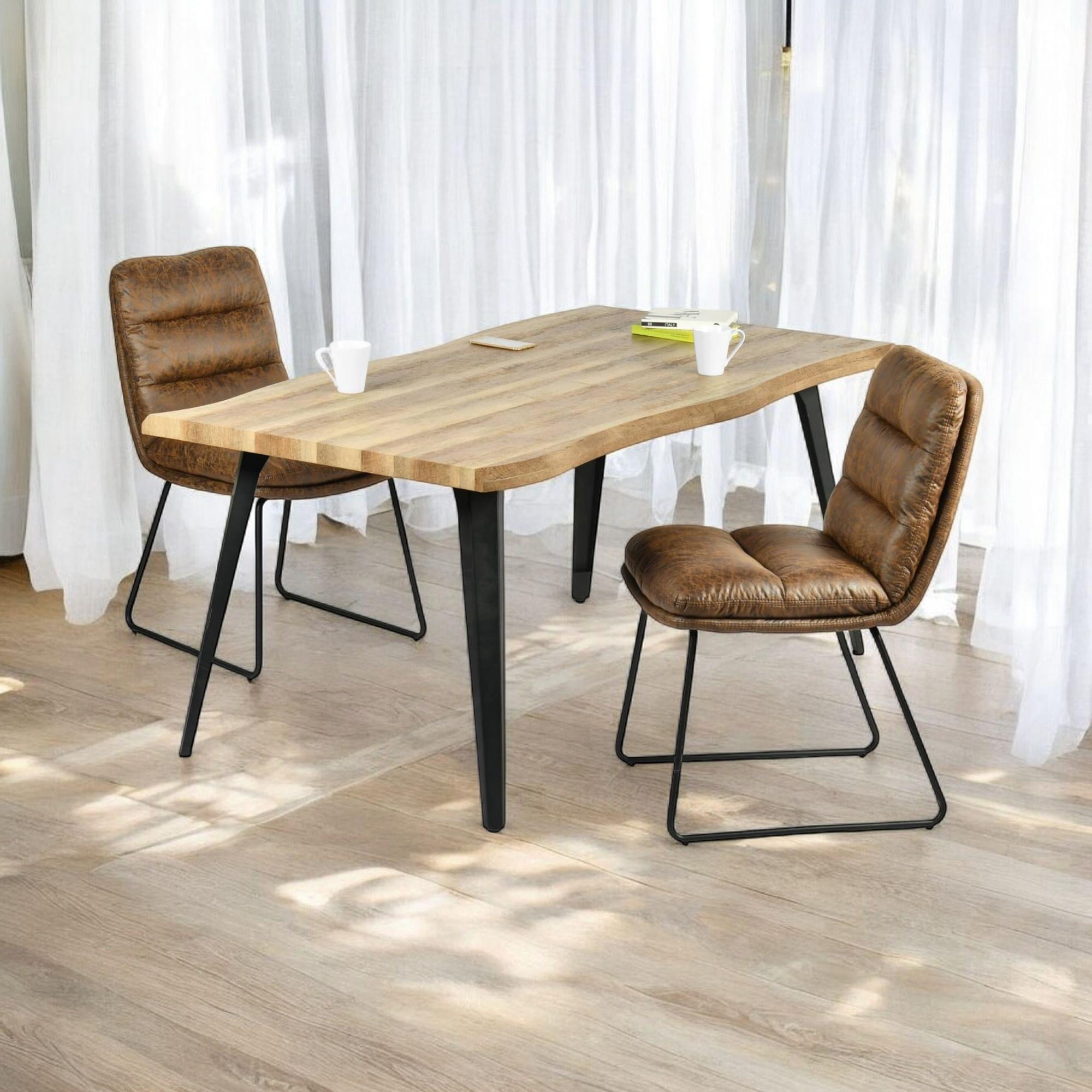 Homy Casa 63 inch 5-Piece Dining Set, Faux Wood Live Edge Table Faux Leather Upholstered Side Chairs