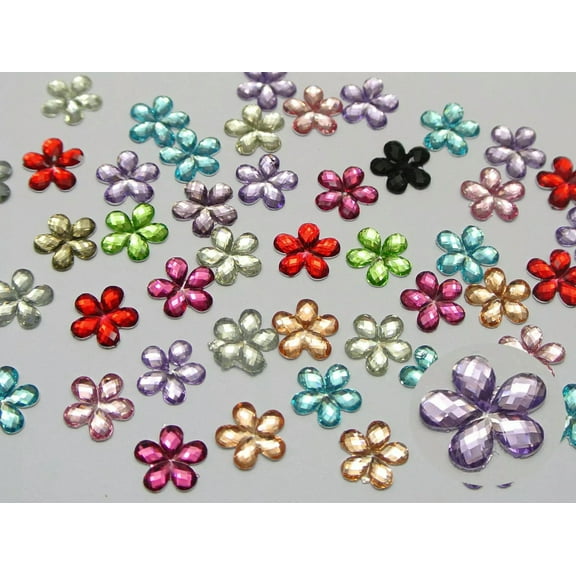 U8MO 500 Mixed Color Acrylic Flatback Faceted Flower Rhinestone Gems 10mm