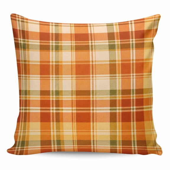 Orange Checked Throw Pillow 18x18 Inch, Autumn Fall Thanksgiving Buffalo Plaid Waterproof Outdoor Pillow Covers with Insert, Decorative Pillowcase Cushion for Couch, Sofa, Bed, Patio, Garden