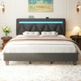 thumbnail image 2 of E-motie King Size PU Bed Frame with Upholstered Headboard, Platform Bed with LED Lights Charging Station, Gray, 2 of 9