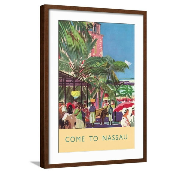 Art.com Nassau Travel Poster Art Print, Brown Frame Wall Art, 21" x 29"