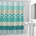 thumbnail image 2 of Abstract Bohemian Shower Curtain, Teal Green Boho Floral Stripes Lines Leaves Plaid Waterproof Shower Curtain Set with 12 Hooks Lightweight Bath Curtains Fabric Bathroom Decor 60x72 Inches, 2 of 9