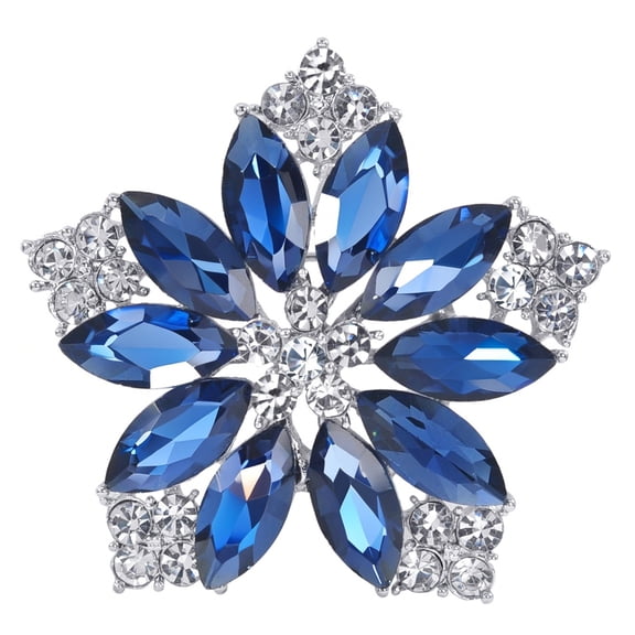 Gyn&Joy Flower Blue, Austrian Crystal Floral Brooch Pin, Silvertone, (Includes Gift Box), 1 Count
