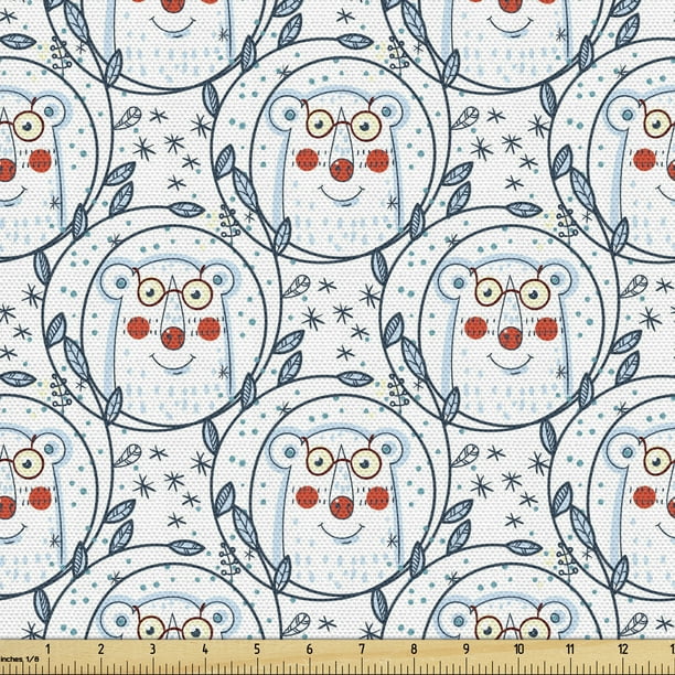 Polar Bear Fabric by the Yard, Christmas Theme Pattern Animals with