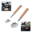 thumbnail image 2 of Portable Camping Utensils Wood Handle Outdoor Cutlery Stainless Steels Spoon Fork With Storage Bag for Home Dinner, 2 of 13