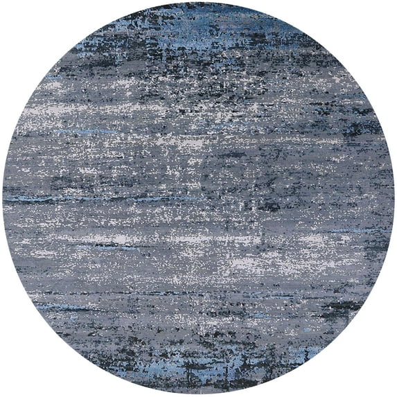 Ahgly Company Machine Washable Indoor Round Industrial Modern Columbia Blue Area Rugs, 3' Round