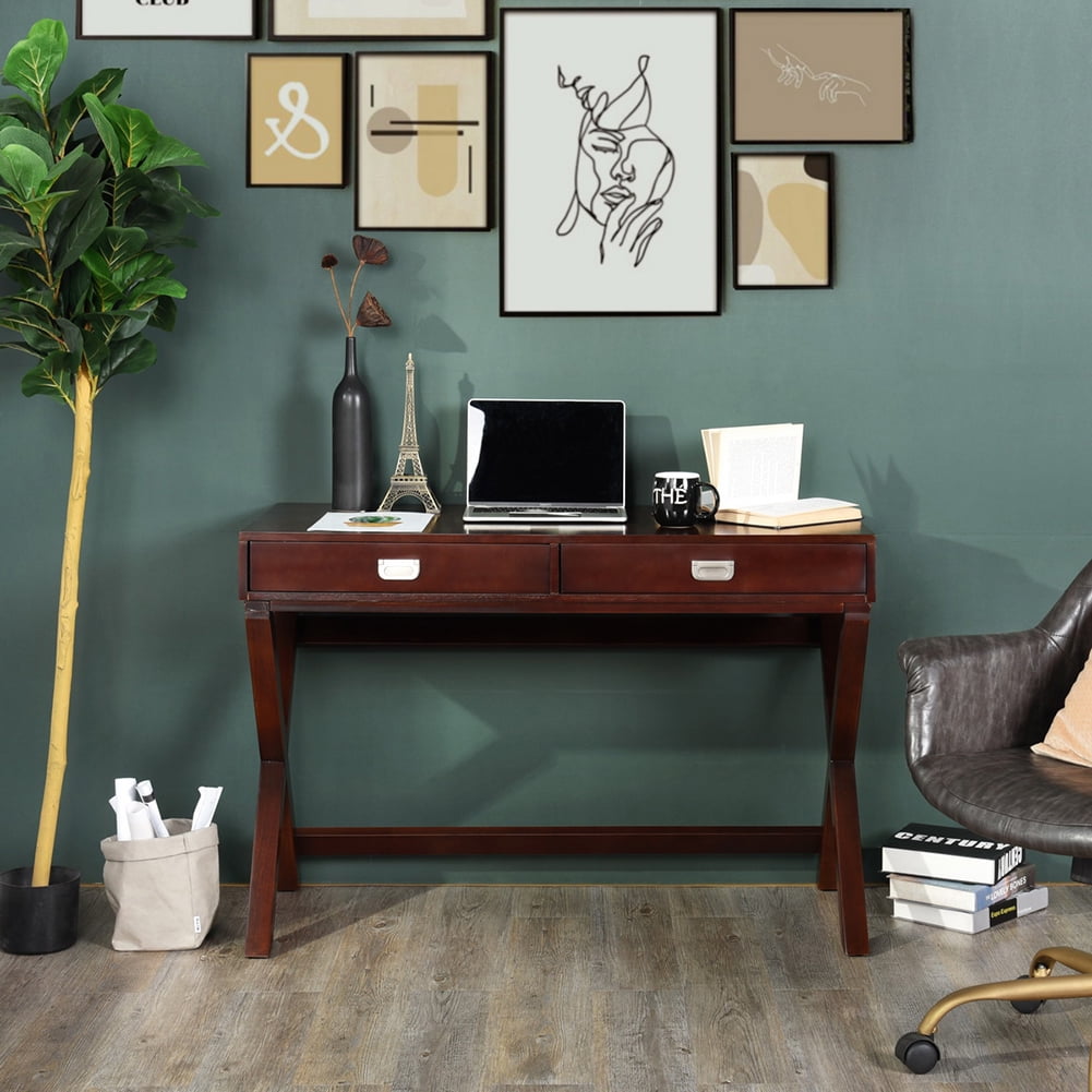 Kepooman 44" Home Office Wooden Computer Writing Desk with 2 Drawers, Brown Kepooman 44" Home Office Wooden Computer Writing Desk with 2 Drawers, Brown