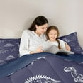 thumbnail image 4 of jejeloiu Cartoon Dinosaur 7 Pieces Bedding Comforter Set,Jungle Animal Full Bedding Set,Purple White Fitted Sheet Flat Sheet For Boys Kids,Super Cozy Room Decor Reversible, 4 of 8