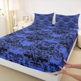 thumbnail image 4 of Homewish Goth Halloween Skull Queen Sheets,Retro Damask Queen Sheet Sets,Navy,4-Piece,1 Flat Sheet, 1 Fitted Sheet and 2 Pillowcases, 4 of 6