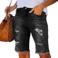thumbnail image 3 of Pantalones cortos de verano de talle medio para mujer, pantalones cortos desgastados con cremallera y botones elásticos informales a la moda con bolsillos, 3 of 5