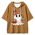 thumbnail image 4 of Womens Hoodies Halloween Casual Ghost Print 3/4 Sleeve Festive Party Pullover Sweatshirt Tops Fall Winter Warm Outfit Khaki XXXL, 4 of 5