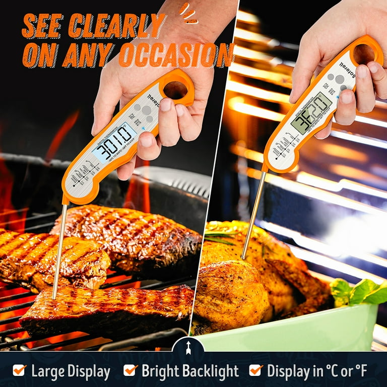 Saferell Instant Read Meat Thermometer for Cooking, Fast & Precise Digital  Food Thermometer with Backlight, Magnet, Calibration, and Foldable Probe  for Deep Fry, BBQ, Grill, and Roast Turkey(Orange) 
