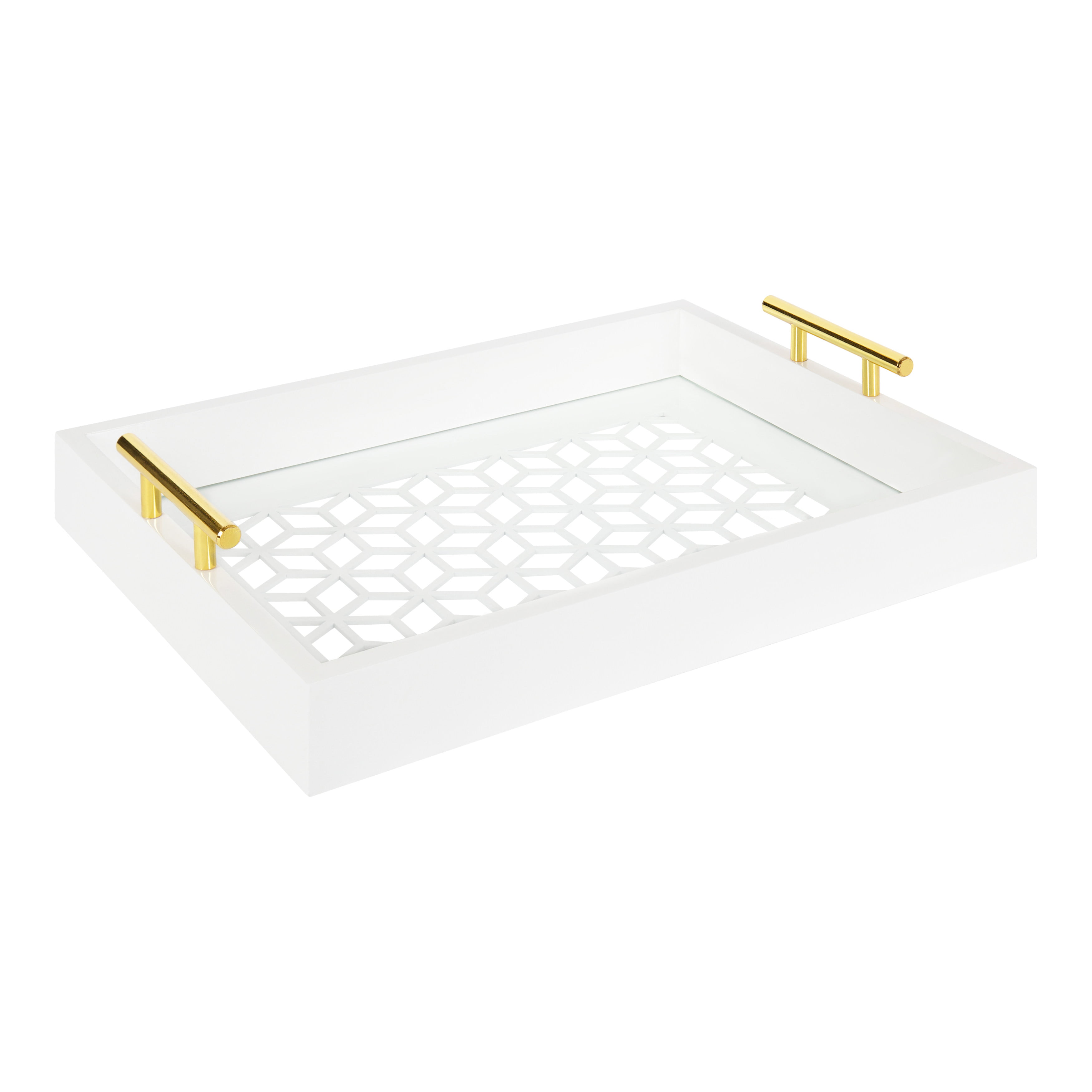 Kate and Laurel Caspen Rectangle Cut Out Pattern Decorative Tray with Gold Metal Handles, 16.5