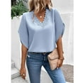 thumbnail image 5 of Work Office Blouses for Women Lace Crochet V Neck Elegant Tshirts Solid Bell Sleeve Basic Tops Casual Summer Tunics, 5 of 7