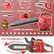 2-in-1 Kids Leaf Blower & Toy Chainsaw Set, Pretend Play Real Working Lawn Garden Tools with Sound, Outdoor Role Play Toy for Kids Boys