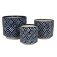 thumbnail image 1 of Juego de 3 macetas Benzara de cerámica azul y blanca con estampado floral, 1 of 6