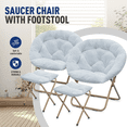 thumbnail image 3 of 2Pieces Round Folding Faux Fur Saucer Chair for Bedroom Living Room Dorm Foldable Metal Frame Oversized Large Comfy Furry Padded Soft Cozy Moon Chair with Footrest Ottoman for Adults (Blue), 3 of 4
