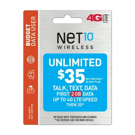 Net10 $35 Unlimited 30 Day Plan (2GB of data at high speed, then 2G*) (Email Delivery)