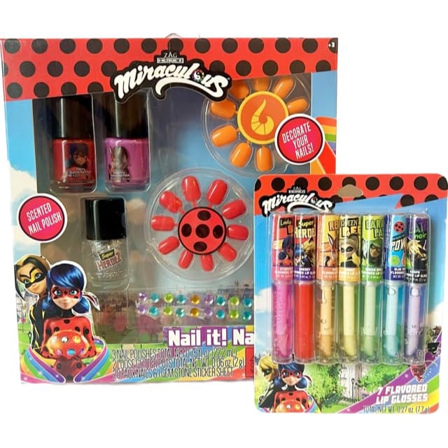 Set de esmaltes de uñas y brillo de labios Zag Miraculous Ladybug