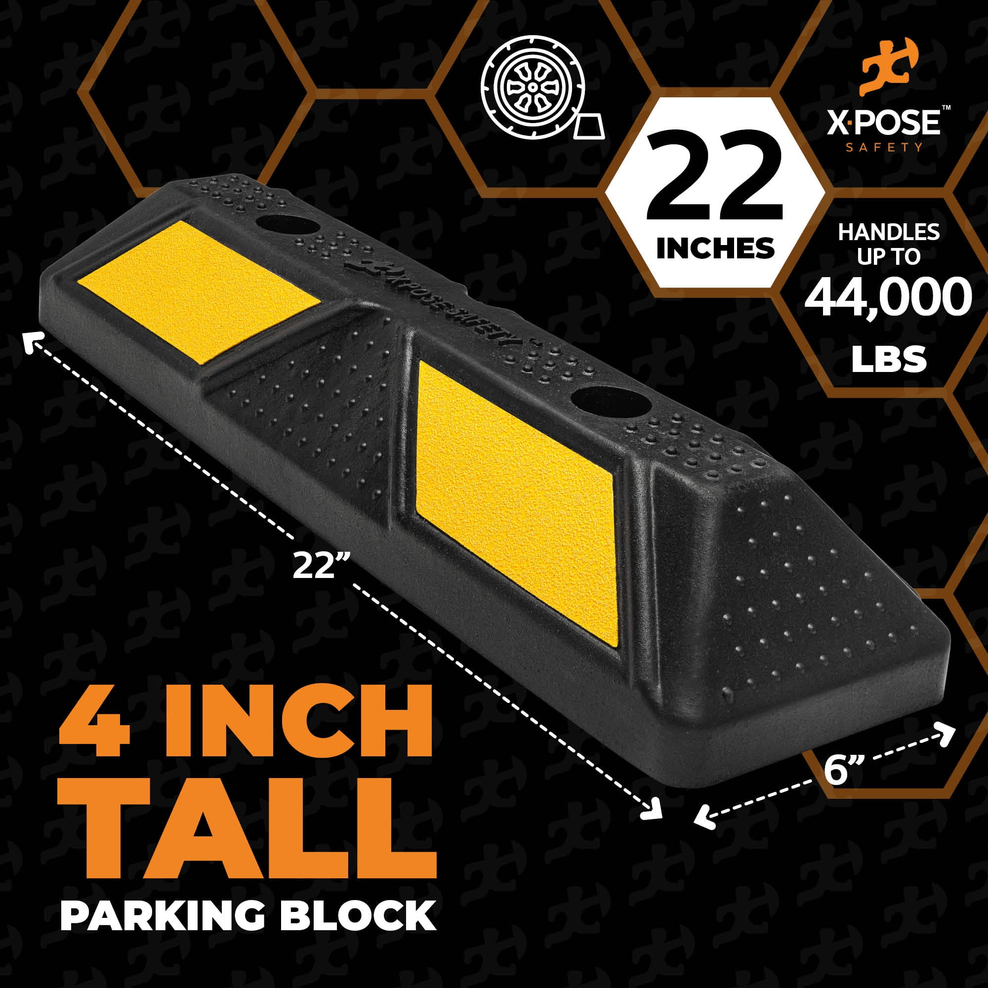 Xpose Safety Parking Block Curb Stop, 22" Heavy Duty Parking Stop Protect Vehicles Walls Yellow Reflective Strip, Car Tire Stopper, Wheel Stop Bumper, Parking Stopper for Garage, Driveway 24 Pack