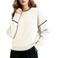 thumbnail image 2 of Tqcoqu Sweaters for Women Crewneck Long Sleeve Contrast Cable Knit Tops, Solid Loose Fit Casual Pullover Sweaters, Oversized Stitching Fall Clothes Outfits, 2 of 6