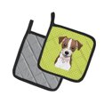 thumbnail image 2 of Checkerboard Lime Green Jack Russell Terrier Pair of Pot Holders, 2 of 3
