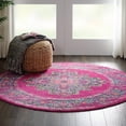 thumbnail image 5 of 4â€™ Round Fuchsia and Blue Distressed Area Rug, 5 of 7