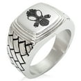 thumbnail image 1 of Stainless Steel Biohazard Gas Mask Geometric Pattern Step-Down Biker Style Polished Ring, 1 of 1