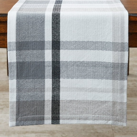 Split P Gray Mason Plaid Table Runner 54''L