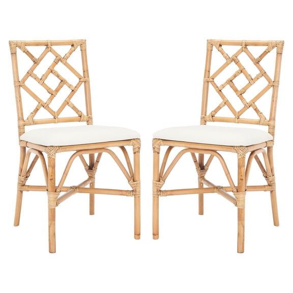 SAFAVIEH Bhumi Accent Chairs with Cushion, Brown/White, Set of 2 (18.5 in. W x 20.9 in. D x 35.8 in. H)