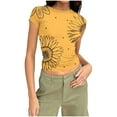 thumbnail image 2 of XUNKUSGA Tops for Women Fashion Floral Crew Neck Slim Fit Blouses for Women Casual Basic women's t-shirts Classic Summer Stretchy Short Sleeve Tops for Women S-3XL Yellow, 2 of 7