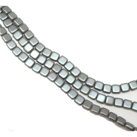 Czech Glass Square Beads - Silver 6mm Square Glass Czech Two Hole 25 Tile, Loose Beads,