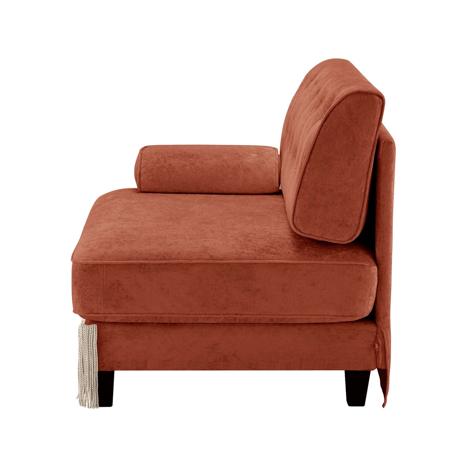 Hommoo Comfort Velvet Fabric Sofa with Left Arm, Button Tufted Design & Floor-grazing Tassel, Red Brown