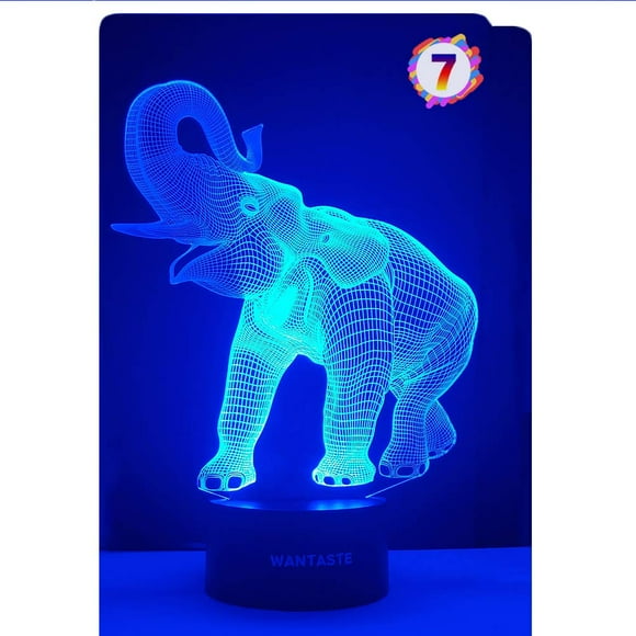 WANTASTE Elephant 3D Night Light for Boys Girls Room, Bedside Lamp Toys Decor Gifts for Kids Baby, 7 Colors Changing Nightlight with Smart Control
