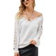 thumbnail image 1 of Suéter con cuello en V y hombros descubiertos para mujer, suéter de encaje de Color puro de manga larga para invierno, 1 of 7