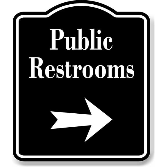 Public Restrooms Right Arrow BLACK Aluminum Composite Sign, 8.5"x10"