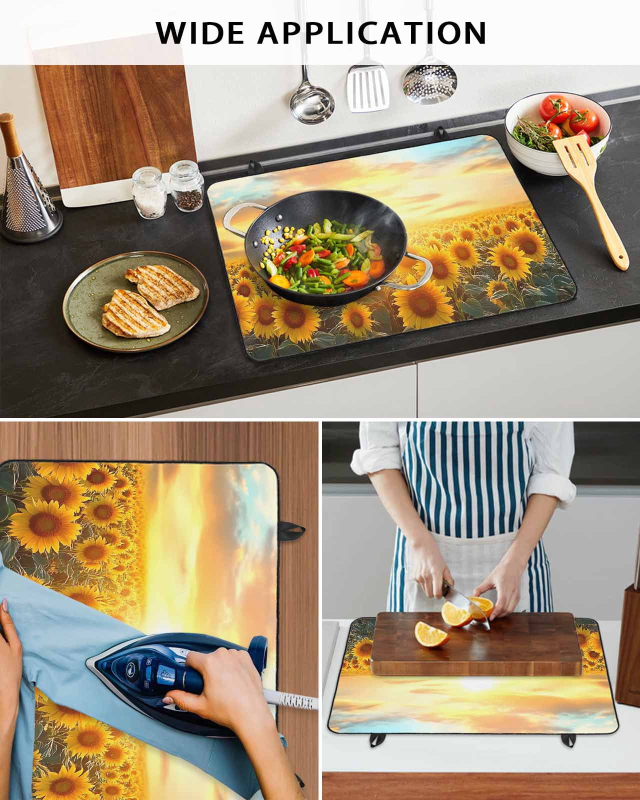 nqOlkjepod Large Induction Cooktop Protector Mat 36"x21", Sunflower Flowers Stove Top Covers for Electric Stove, Summer Sunrise Vintage Flowers Stove Burner Cover Mats, Glass Top Stove Cover